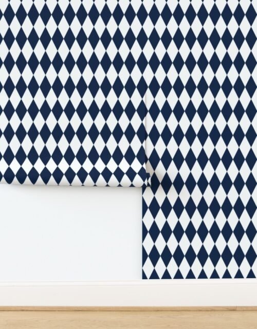 Frosted Midnight Blue Deep Winter Christmas Harlequin Diamond Check 2 Inch Wallpaper