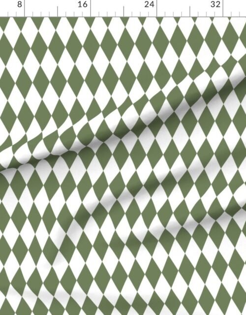 Fabric in Reindeer Olive Muted Earthy Green Christmas Harlequin Diamond Check 2 Inch