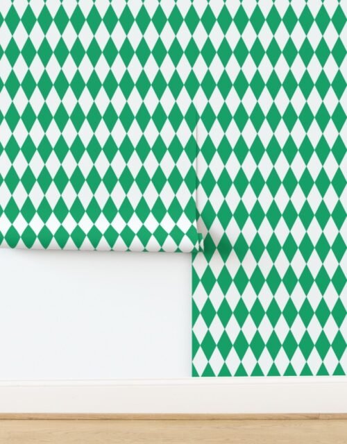 Elf Green Bright Playful Green Christmas Harlequin Diamond Check 2 Inch Wallpaper