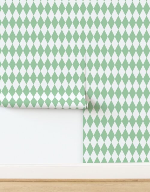 Snow Pine Mint Frosted Green Christmas Harlequin Diamond Check 2 Inch Wallpaper