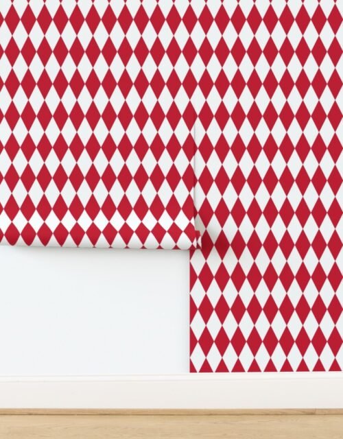 Holly Berry Red Classic Christmas Red Harlequin Diamond Check 2 Inch Wallpaper
