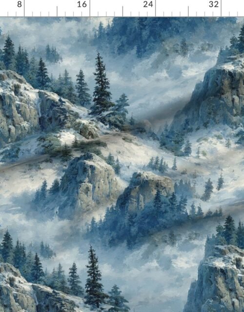 Fabric in Olympic National Park Winter Christmas Watercolor Landscape