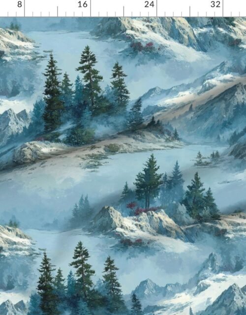 Fabric in Olympic National Park Winter Christmas Watercolor Landscape