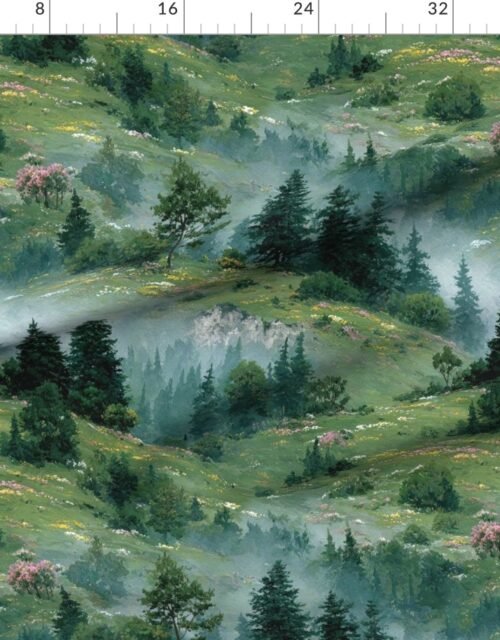 Fabric in Olympic National Park Spring Watercolor Wildflower Landscape