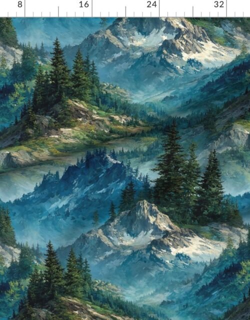 Fabric in Olympic National Park Summer Watercolor Mountain Landscape