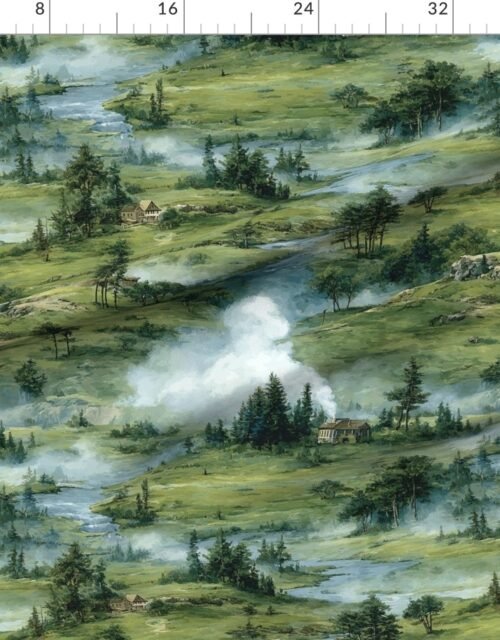 Fabric in Yellowstone National Park Spring Watercolor Geyser Landscape