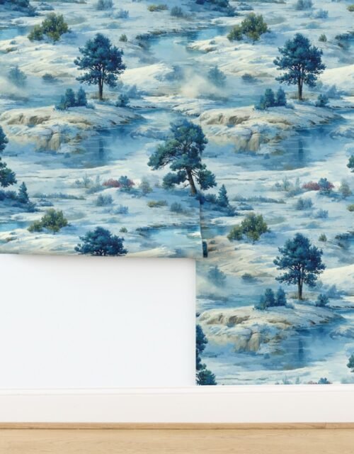 Yellowstone National Park Winter Christmas Watercolor Landscape Wallpaper