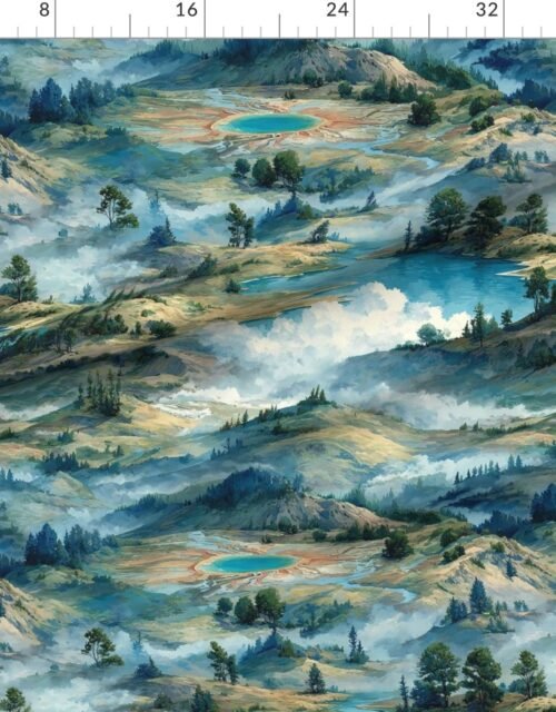 Fabric in Yellowstone National Park Summer Watercolor Hot Spring Landscape