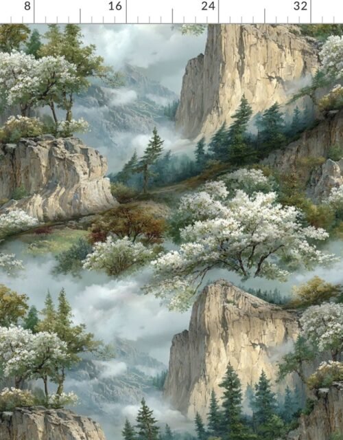 Fabric in Yosemite National Park Spring Watercolor Granite Cliff Landscape