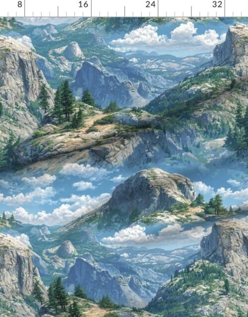 Fabric in Yosemite National Park Summer Watercolor Scenic Landscape