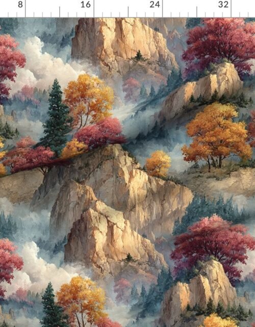 Fabric in Yosemite National Park Autumn Watercolor Scenic Landscape