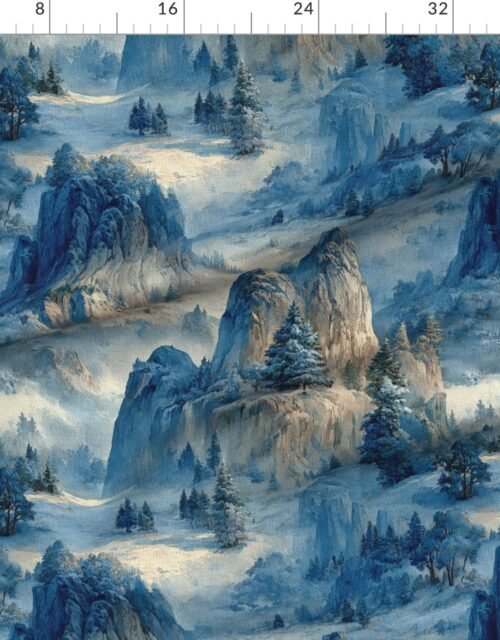 Fabric in Yosemite National Park Winter Christmas Watercolor Scenic Landscape