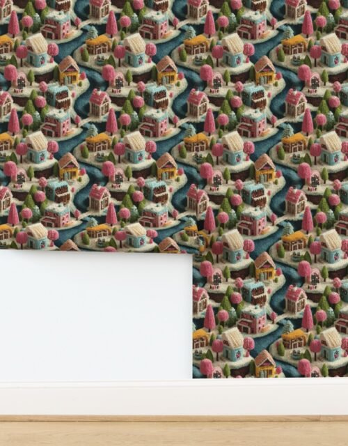 Whimsical Crocheted Christmas Candy Land Village Wallpaper