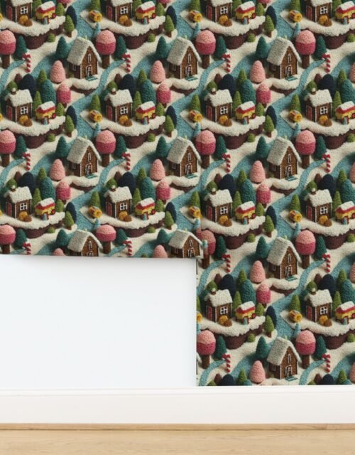 Gingerbread Crocheted Christmas Candy Land Village Wallpaper