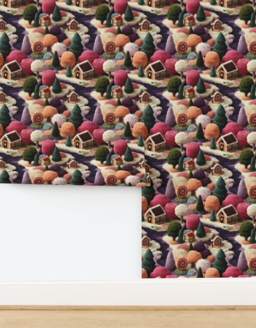 Plum Dream Crocheted Candy Land Village Wallpaper