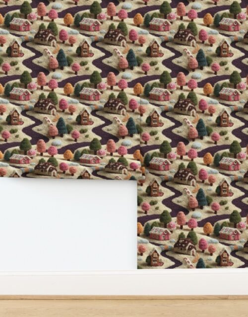 Caramel Cocoa Crocheted Candy Land Village Wallpaper