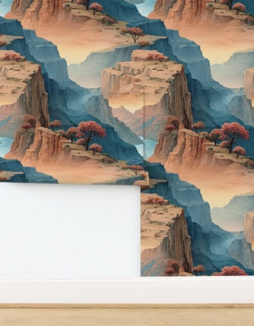 Spring Blossoms Over the Grand Canyon Watercolor Landscape Wallpaper
