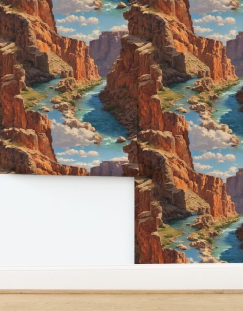 Summer Sun Over the Grand Canyon Watercolor Landscape Wallpaper