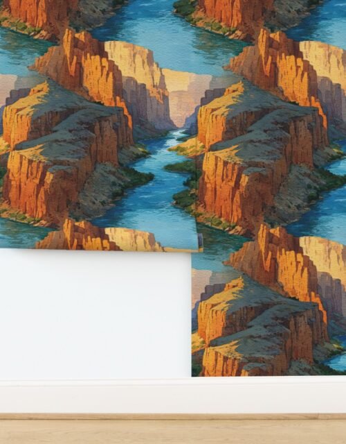Summer Sun Over the Grand Canyon Watercolor Landscape Wallpaper