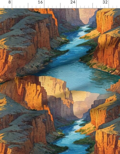 Fabric in Summer Sun Over the Grand Canyon Watercolor Landscape