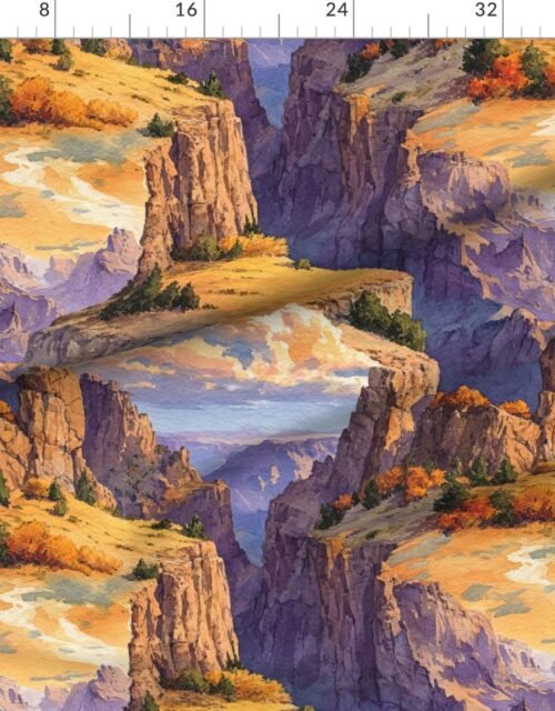 Fabric in Autumn Glow Over the Grand Canyon Watercolor Landscape