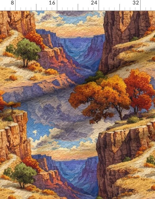 Fabric in Autumn Glow Over the Grand Canyon Watercolor Landscape