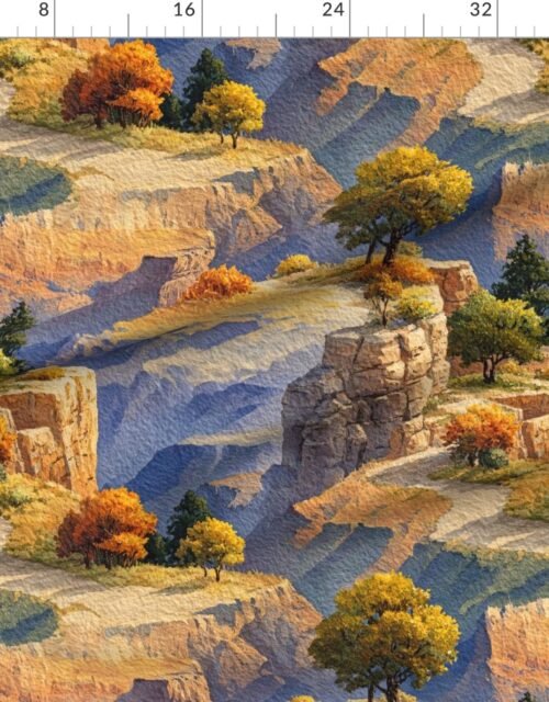 Fabric in Autumn Glow Over the Grand Canyon Watercolor Landscape