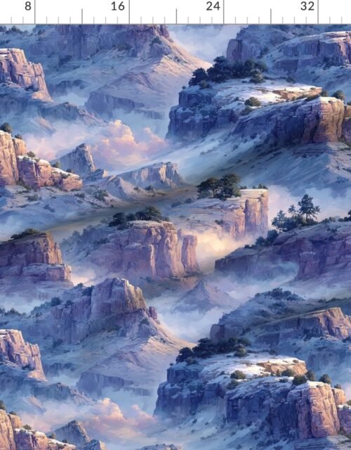 Fabric in Winter Silence Over the Grand Canyon Watercolor Landscape