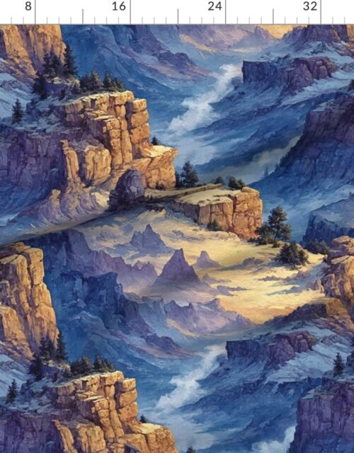 Fabric in Winter Silence Over the Grand Canyon Watercolor Landscape