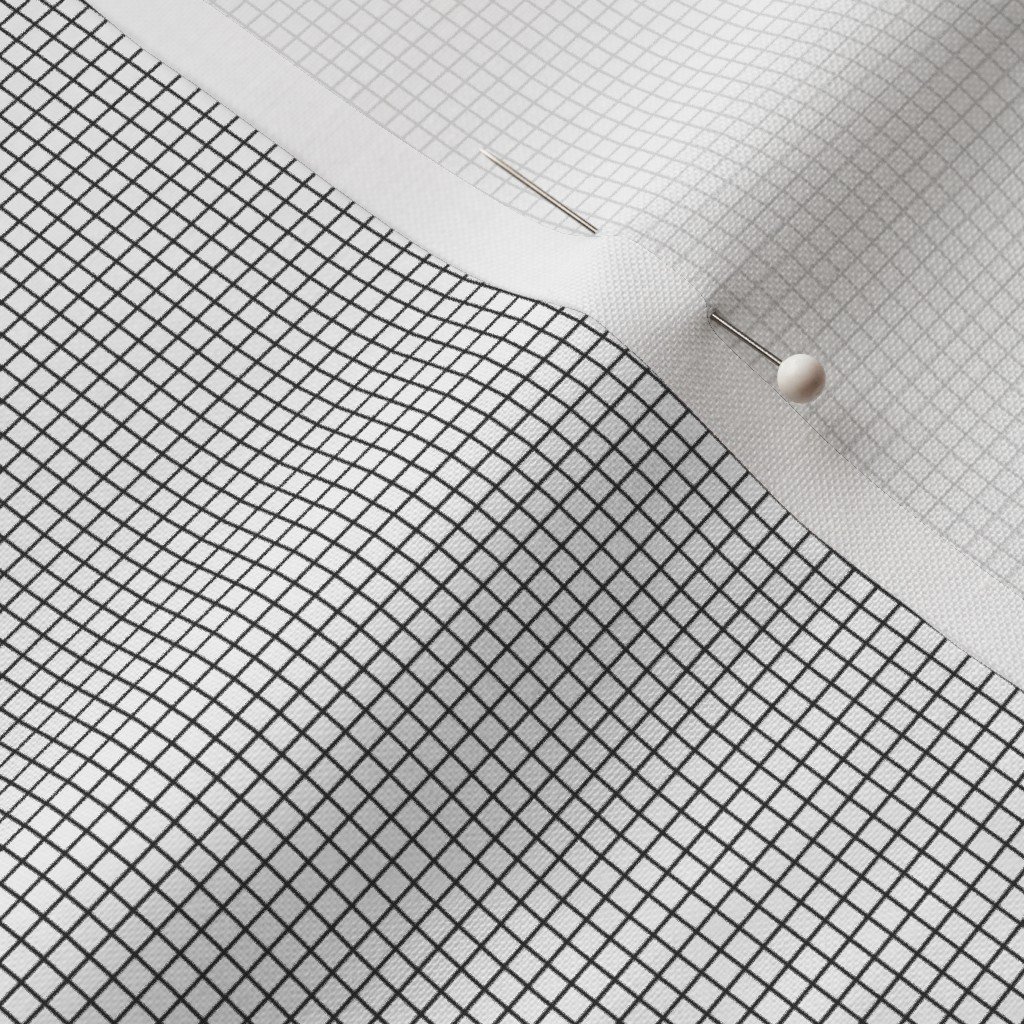 Fabric in Micro Grid Line Pattern with Charcoal Gray Lines on White Fabric in Micro Grid Line Pattern with Charcoal Gray Lines on White - Image 3