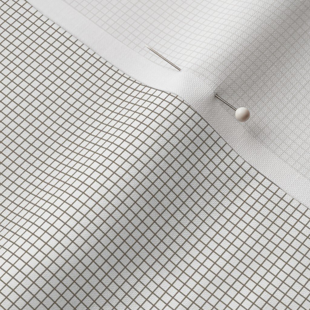 Fabric in Micro Grid Line Pattern with Taupe Lines on White Fabric in Micro Grid Line Pattern with Taupe Lines on White - Image 3