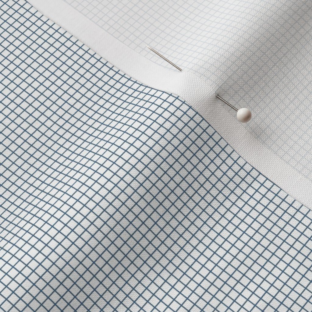 Fabric in Micro Grid Line Pattern with Slate Blue Lines on White Fabric in Micro Grid Line Pattern with Slate Blue Lines on White - Image 3