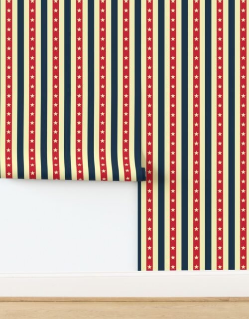 Vintage Worn Red White and Blue Flag Stripes with Stars Wallpaper