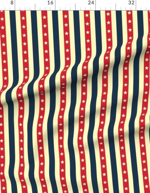 Fabric in Vintage Worn Red White and Blue Flag Stripes with Stars
