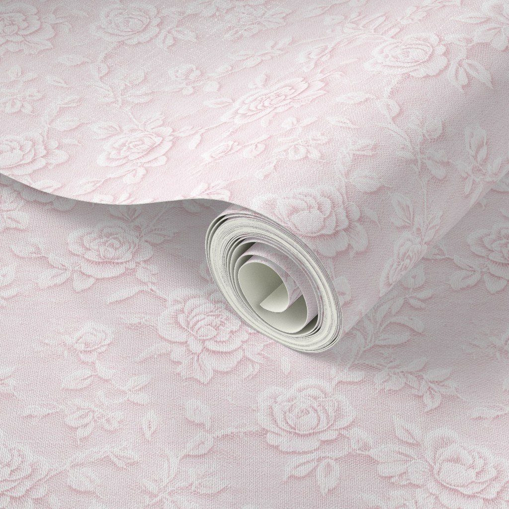 Vintage Lace Rose Floral Pattern in Blush Pink Wallpaper Vintage Lace Rose Floral Pattern in Blush Pink Wallpaper - Image 3