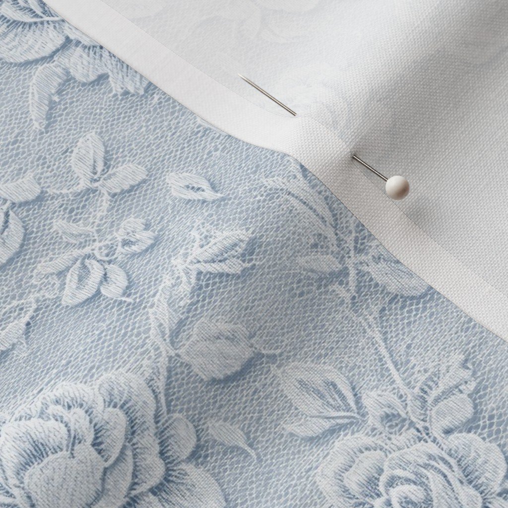 Fabric in Vintage Lace Rose Floral Pattern in Dusty Blue Fabric in Vintage Lace Rose Floral Pattern in Dusty Blue - Image 3