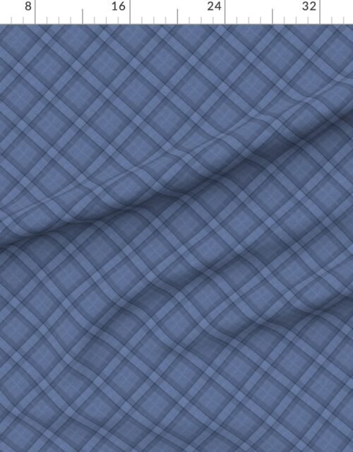 Fabric in Denim Blue and Steel Gray Wool Texture Small Diagonal Tartan Plaid