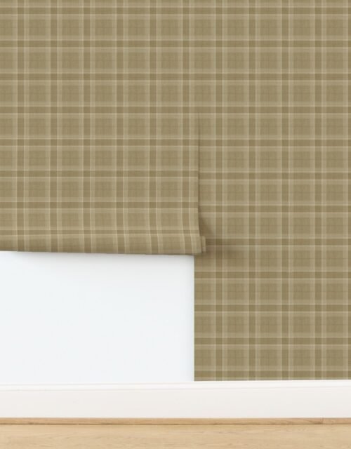 Warm Sand and Soft Taupe Wool Texture Small Scale Tartan Plaid Wallpaper