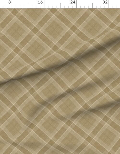 Fabric in Warm Sand and Soft Taupe Wool Texture Diagonal Tartan Plaid