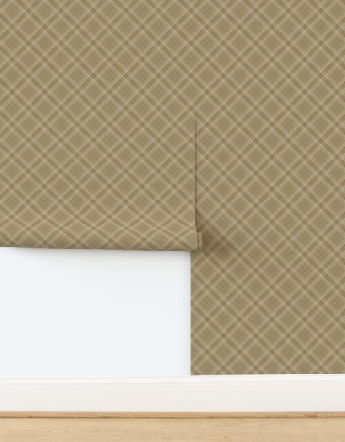 Warm Sand and Soft Taupe Wool Texture Small Diagonal Tartan Plaid Wallpaper