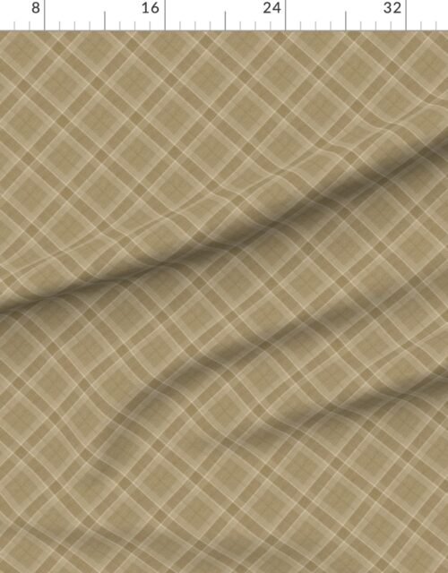 Fabric in Warm Sand and Soft Taupe Wool Texture Small Diagonal Tartan Plaid