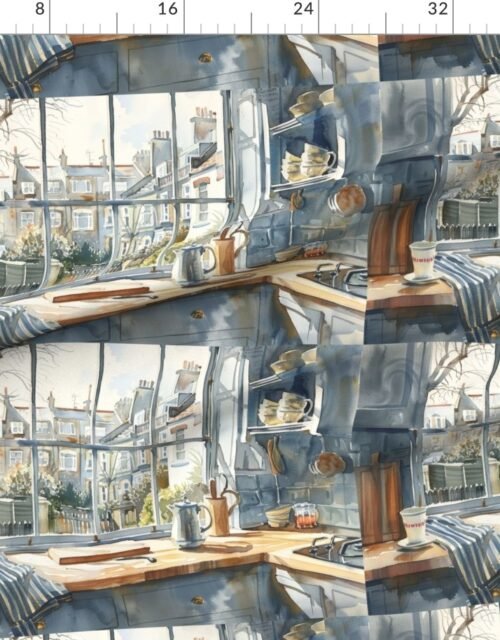 Fabric in London Townhouse Kitchen Interior Watercolor Painting