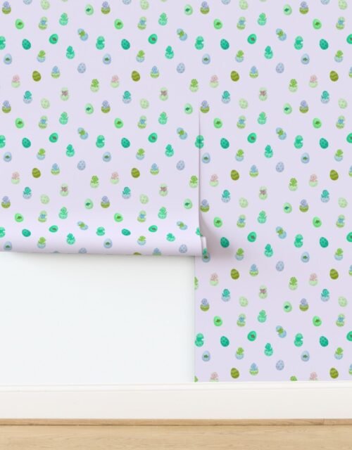 Easter Dino Eggs Watercolor Pattern on Soft Lavender Wallpaper