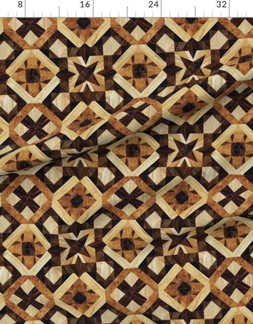 Fabric in Geometric Marquetry Wood Inlay Pattern in Rich Dark Wood Tones