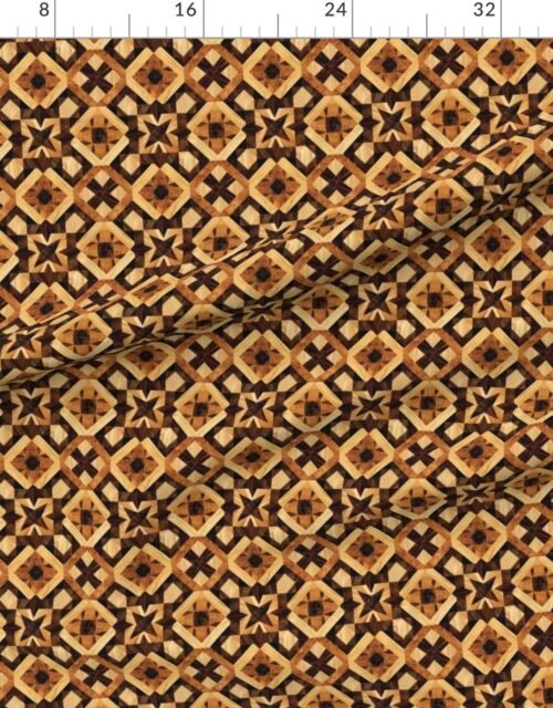 Fabric in Small Geometric Marquetry Wood Inlay Pattern in Warm Natural Tones