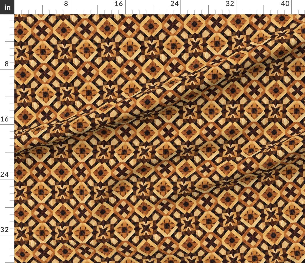 Fabric in Small Geometric Marquetry Wood Inlay Pattern in Warm Natural Tones Fabric in Small Geometric Marquetry Wood Inlay Pattern in Warm Natural Tones