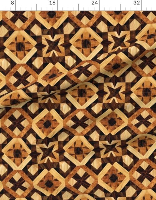 Fabric in Geometric Marquetry Wood Inlay Pattern in Warm Natural Tones