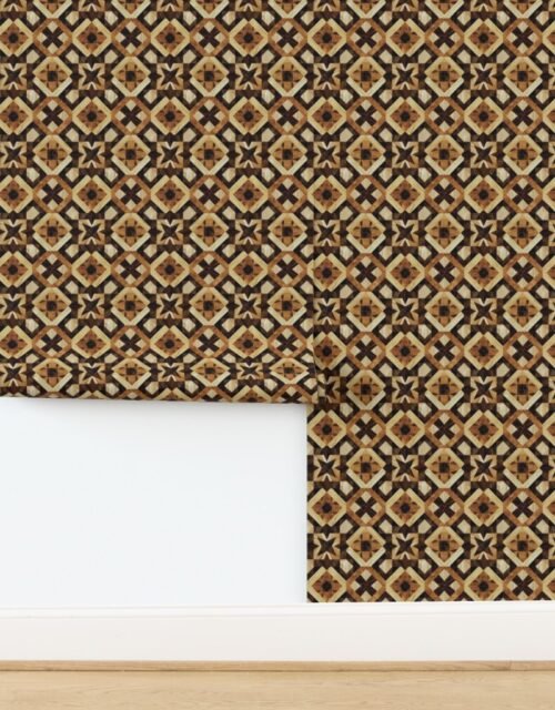 Small Geometric Marquetry Wood Inlay Pattern in Rich Dark Wood Tones Wallpaper