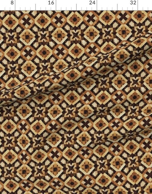 Fabric in Small Geometric Marquetry Wood Inlay Pattern in Rich Dark Wood Tones