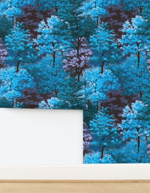 New England Endless Forest Fall Trees - Cool Teal Blue Wallpaper